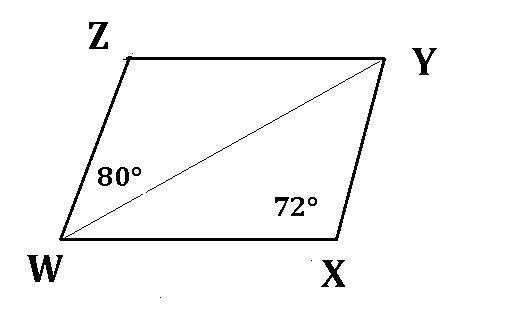 In a parallelogram wxyz, wxy= 72 degrees, zwy= 80 degrees.Calculate a- wzy b- xwz-example-1