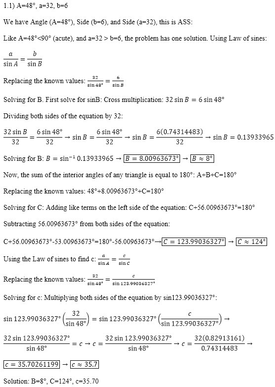 Solve the following triangles: A = 21 degrees a = 10 b = 6 A = 48 degrees a = 32 b-example-2