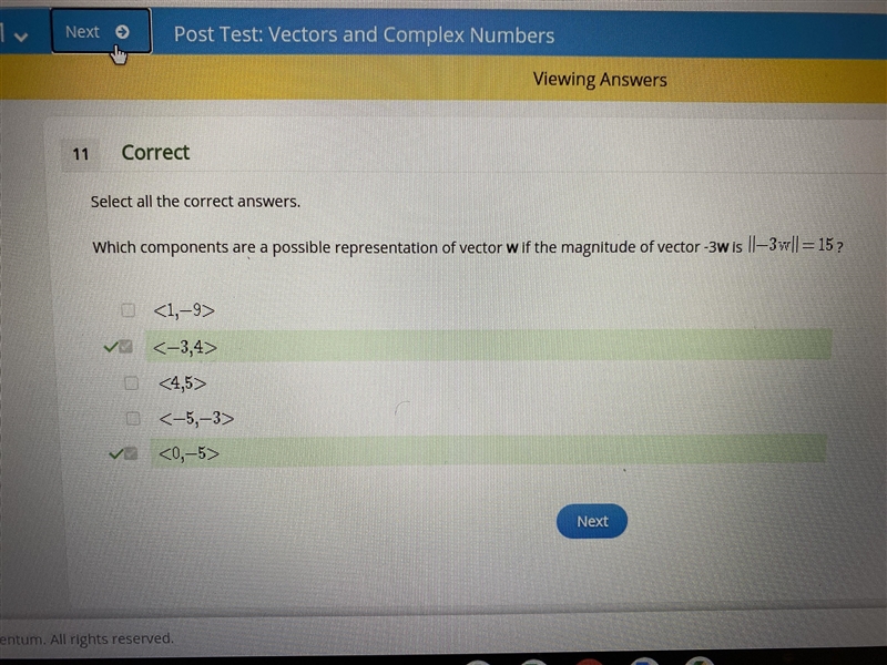 Which components are a possible representation of vector w if the magnitude of vector-example-1