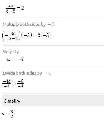 Solve equation -4a/5-8=2-example-1