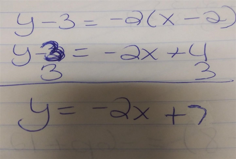 - A line passes through the point (2, 3) and has a slope of -2. Which is the equation-example-1