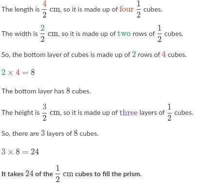 How many cubes with side lengths of 1/2 cm does it take to fill the prism? Height-example-2