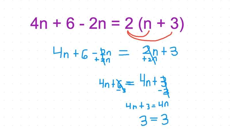 4n+ 6 -2n = 2(n + 3) Please help me solve-example-1