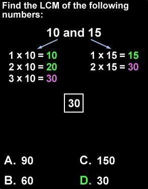 6. Find the LCM of 10 and 15.-example-1