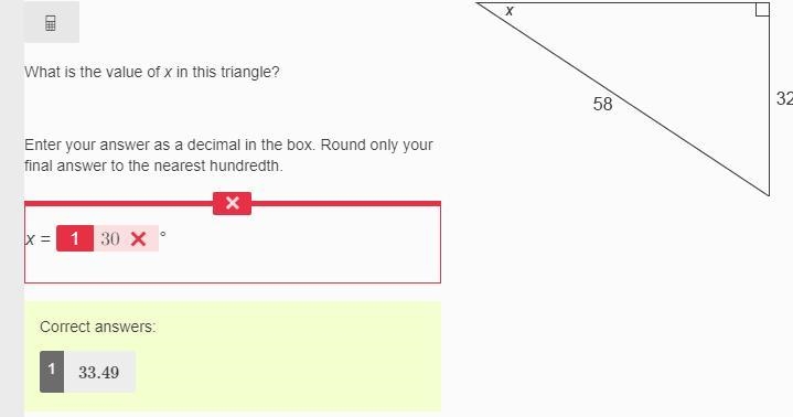 What is the value of x in this triangle? Enter your answer as a decimal in the box-example-1