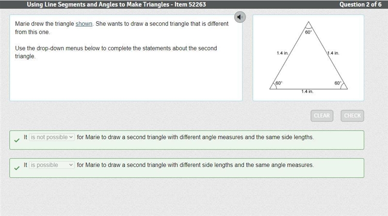 Marie drew the triangle shown. She wants to draw a second triangle that is different-example-1