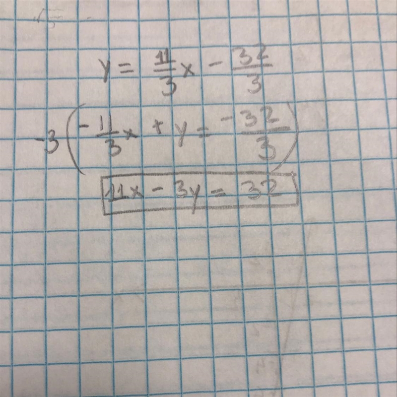 Can you guys rewrite this slope intercept equation in standard form please? Thanks-example-1