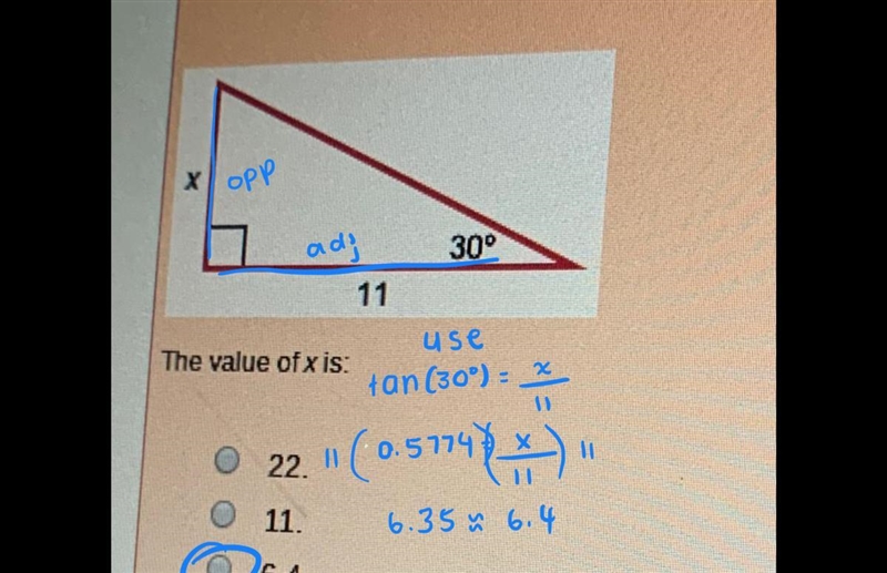 The Value of X is: A 22 B 11 C 6.4-example-1