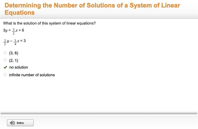 What is the solution of this system of linear equations? 3y = 3 y equals StartFraction-example-1