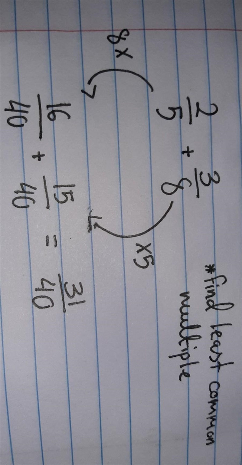 What is the answer to 2/5 + 3/8-example-1