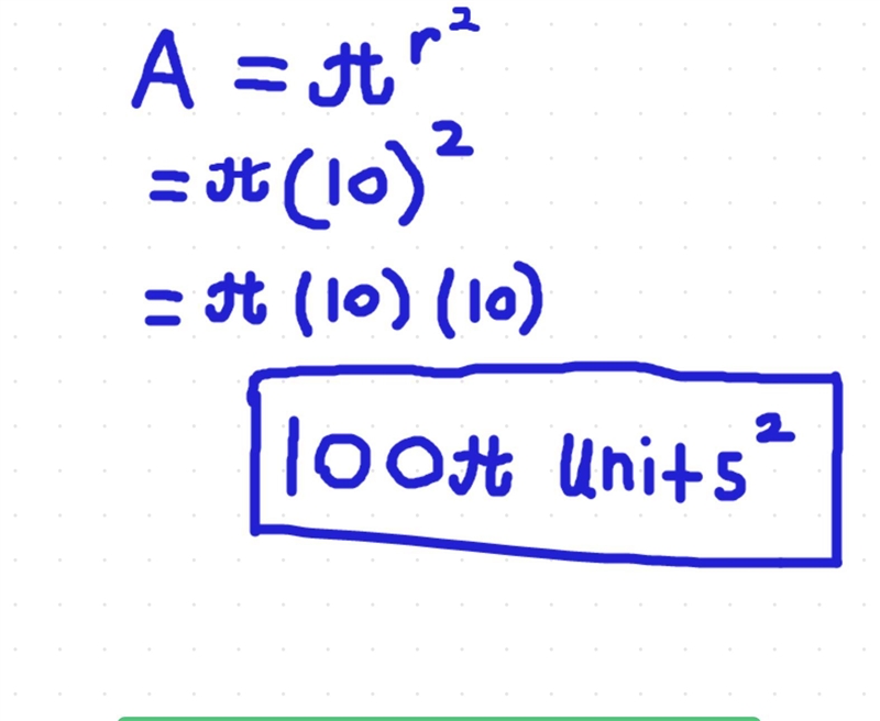 What is the area of a circle with radius 10 units-example-1