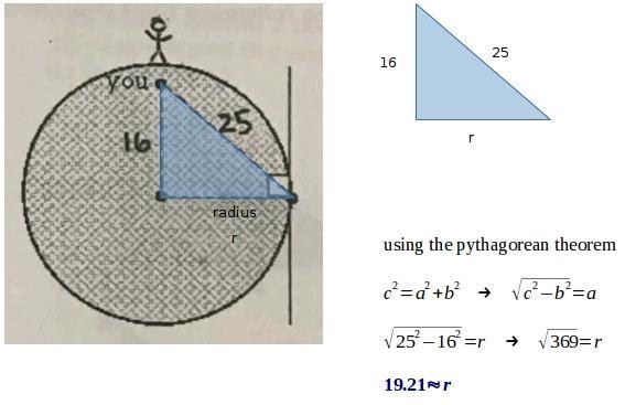 You are standing 16 ft. from the center of a circular swimming pool. The distance-example-1