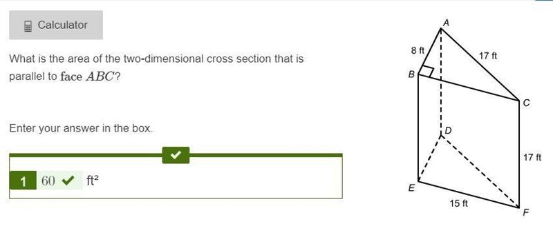 What is the area of the two-dimensional cross section that is parallel to face ABC-example-1