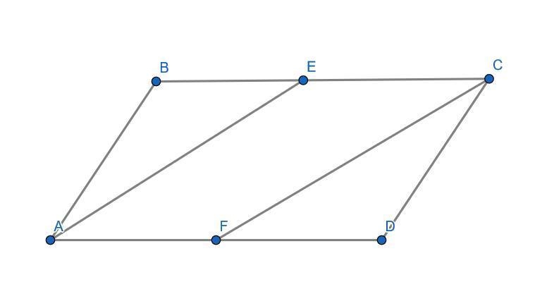 Point E is the midpoint of side BC of parallelogram ABCD, and point F is the midpoint-example-1