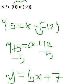 Which equation represents the line that passes through the point (-2,5) and is perpendicular-example-1