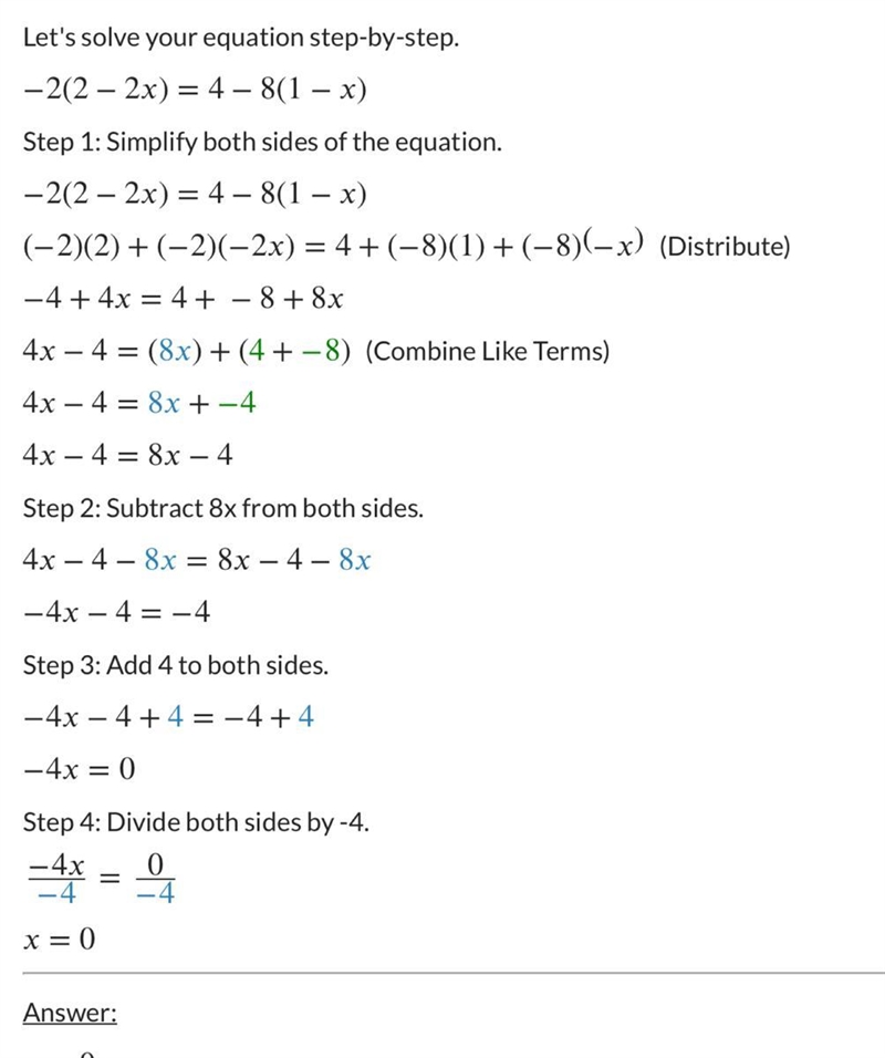 -2(2-2x) = 4-8(1-x) multi step equation-example-1