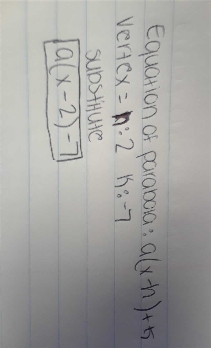 The parabola has its vertex at the point (2, –7). What is the equation of the parabola-example-1