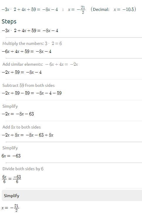 For the following quadratic equation, find the discriminant. -3x2 + 4x + 59 = -8x-example-1