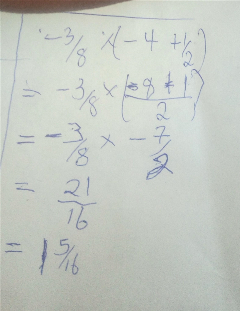 Which expression is NOT equivalent to −3/8 x (-4 + 1/2)-example-1