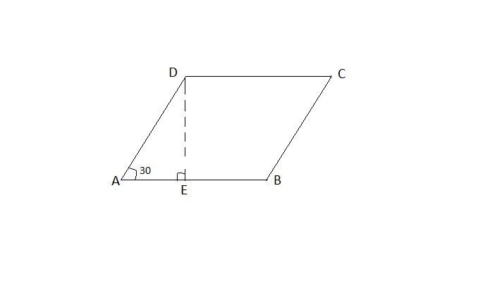 A rhombus has sides 10 cm long and an angle of 30°. Find the distance between a pair-example-1