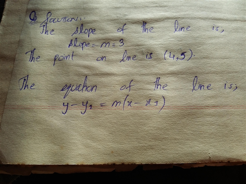 What is the equation of the line that passes through (4,5) and has a slope of m=3​-example-1