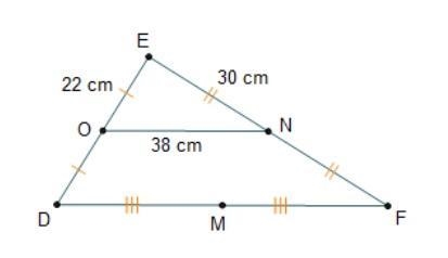 Points O and N are midpoints of the sides of triangle DEF. What is DM? 22 cm 30 cm-example-1