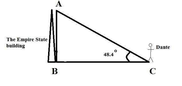 Dante is standing at horizontal ground level with the base of the Empire State Building-example-1