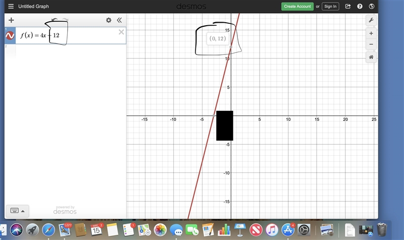 If f(x) = 4x + 12 is graphed on a coordinate plane, what is the y-intercept of the-example-1