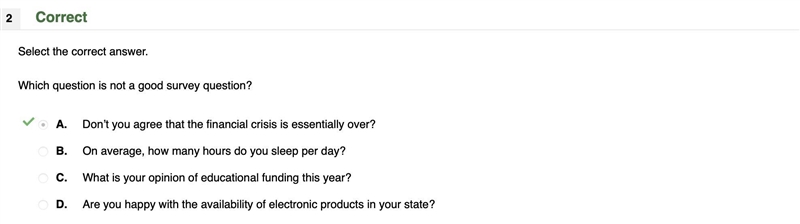 whihc question is not a good survey question? dont you agree that the financial crisis-example-1