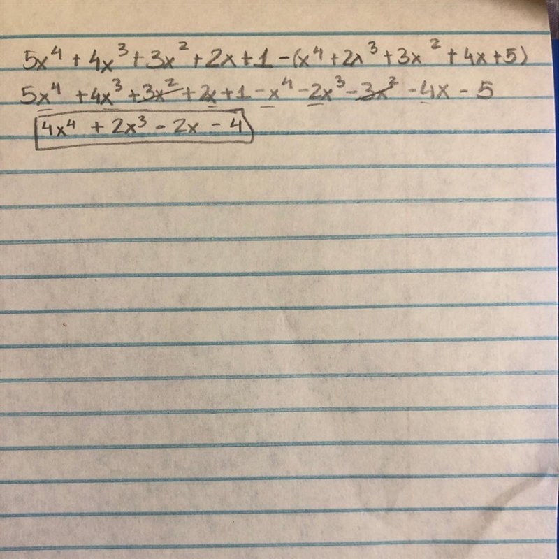 What is (f−g)(x)? f(x)=5x4+4x3+3x2+2x+1 g(x)=x4+2x3+3x2+4x+5 Enter your answer, in-example-1