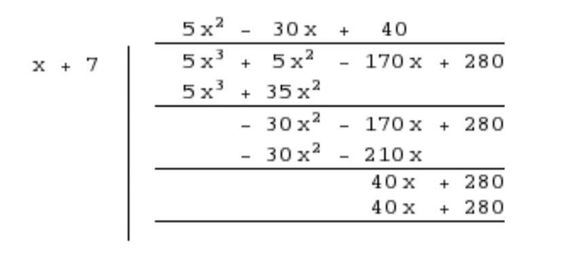 one factor of f(c) = 5x3 + 5x2 - 170x + 280 is (x + 7). What are all the roots of-example-1