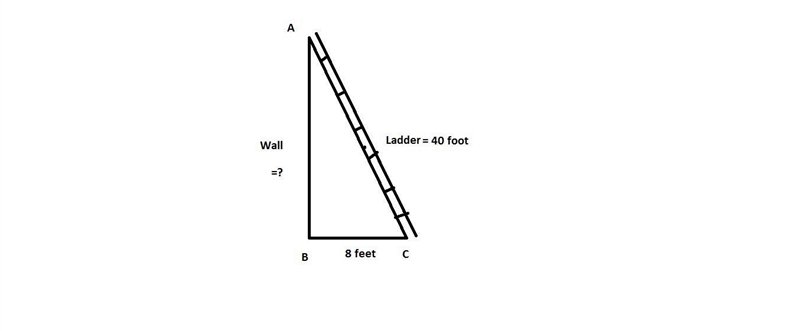 The base of a 40 foot ladder is 8 feet from the wall how high is the ladder on the-example-1