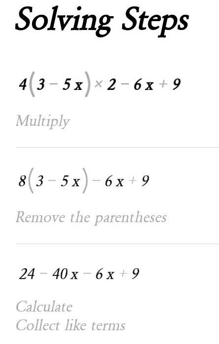 First step in solving the inequality 4(3 - 5x)2 -6x +9-example-2