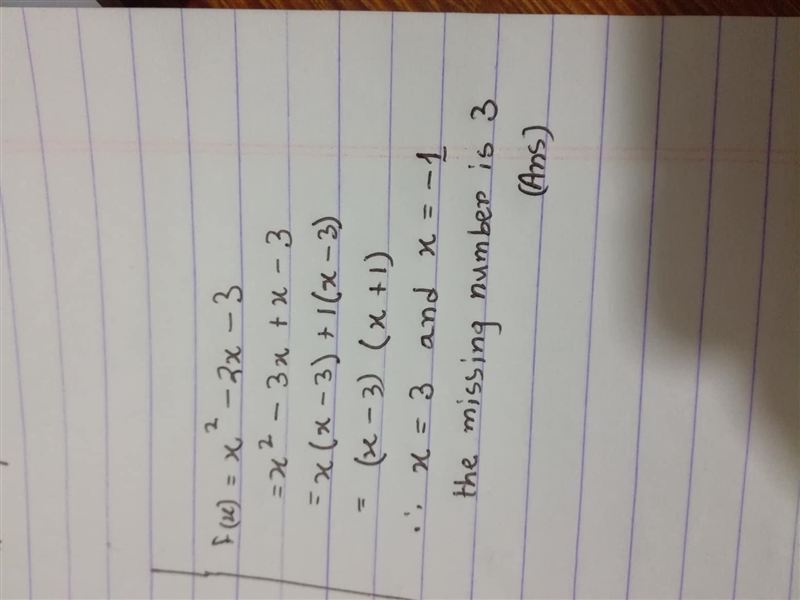 The roots of the function f(x) = x2 – 2x – 3 are shown. What is the missing number-example-1