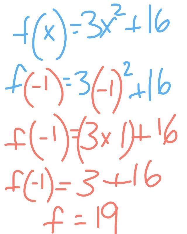 F(x) = 3x² +16 Find f(-1) Evaluate the function-example-1