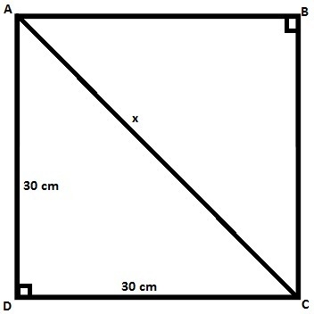 Find the length to the nearest centimeter of the diagonal of a square 30 cm. on a-example-1