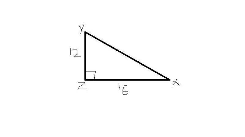 In the triangle shown, XZ = 16 and YZ = 12. Find XY.-example-1