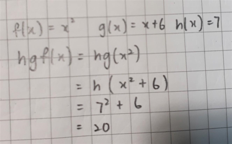 Given: f(x) = x^2. g(x) = x + 6, h(x) = 7 Find h{g[f(x)}}-example-1