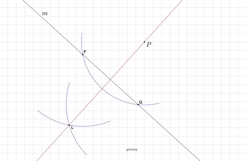 What is the first step in the construction of a perpendicular line from point p to-example-3