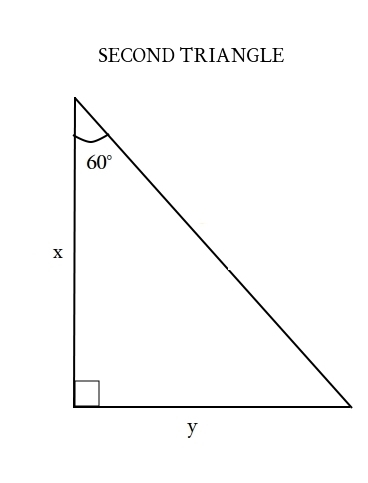 What is the value of y? A right triangle has a vertical leg labeled square root of-example-2