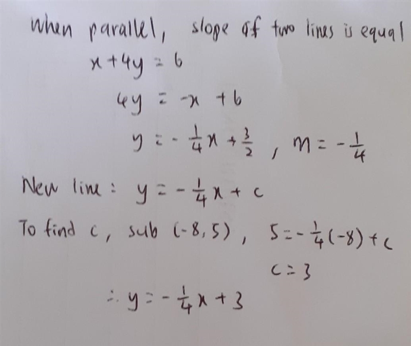 9. Write an equation of a line in slope intercept form that is parallel to the line-example-1