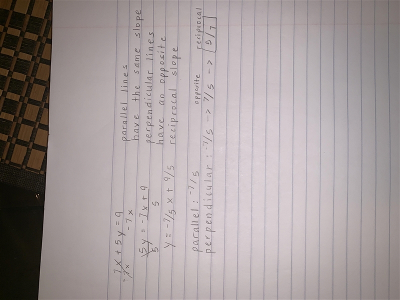 CAN SOMEONE HELP????????????????????????????????? Consider the line 7x+5y=9 What is-example-1