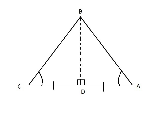 In ΔABC shown below, ∠BAC is congruent to ∠BCA: Triangle ABC, where angles A and C-example-1