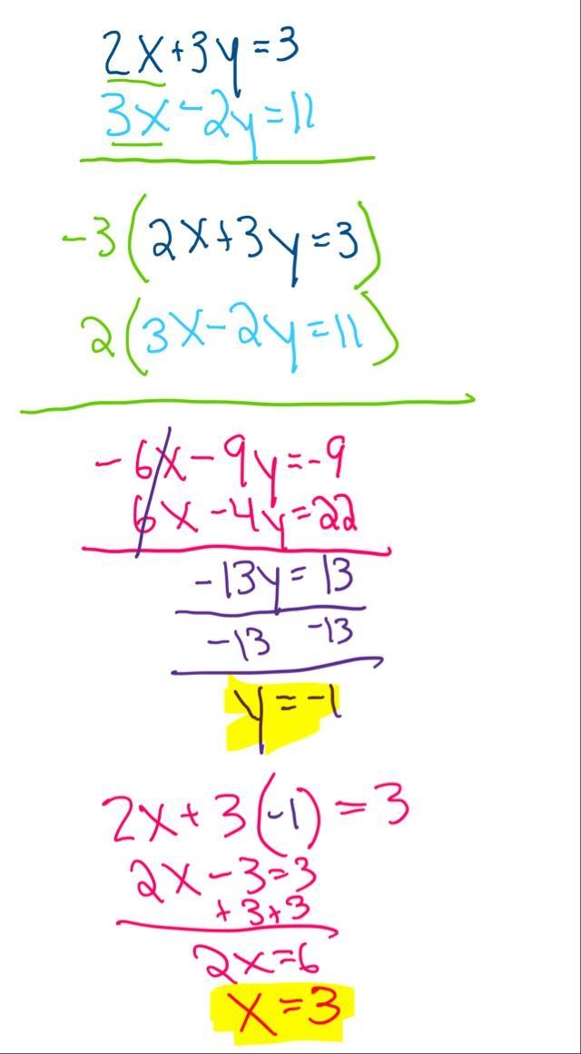 Solve the system 2x + 3y = 3 and 3x - 2y = 11 by using graph paper or graphing technology-example-1