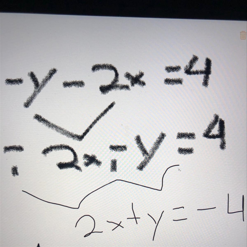 What are the coordinates of the x-intercept and y-intercept of the line -y-2x=4-example-1