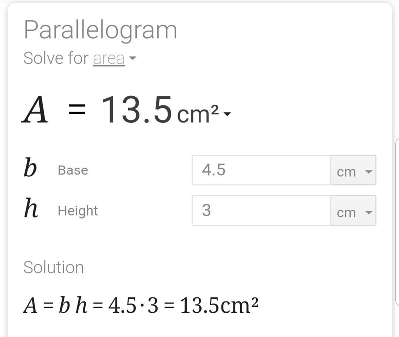 The height of a parallelogram is 3 times the base the base measures 4.5 cm what is-example-1