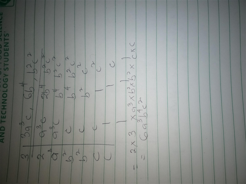 Find the LCM of the set of polynomials. 3a3c, 6b4, b2c2 Question 20 options: 18a3b-example-1