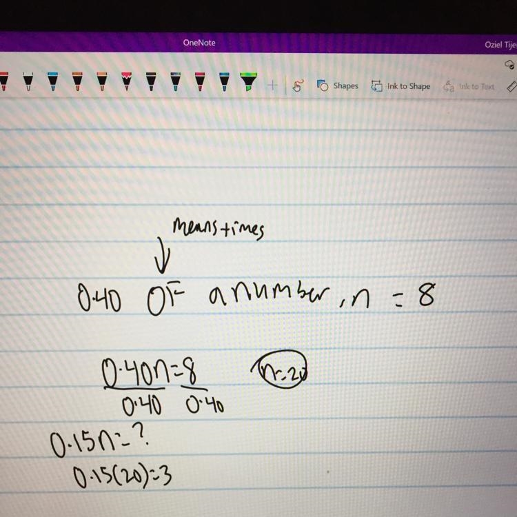 If 40% of a given number is 8, then what is 15% of the given number?-example-1