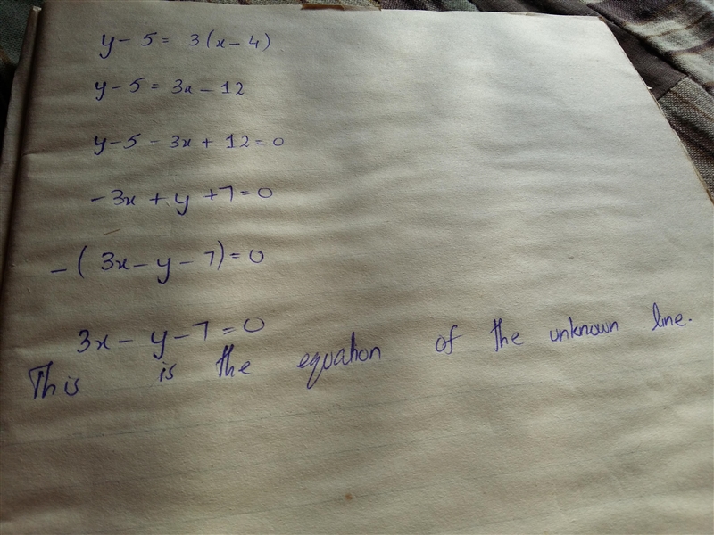 What is the equation of the line that passes through (4,5) and has a slope of m=3​-example-2