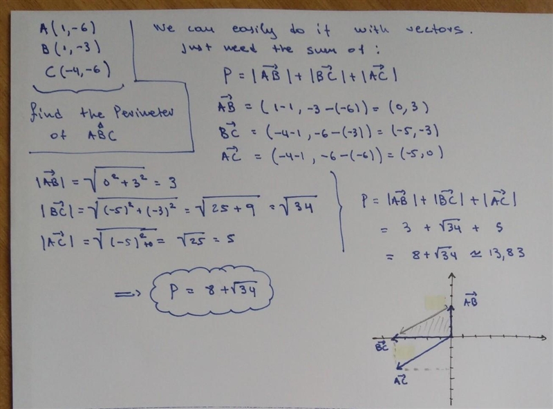 Find the perimeter of ABC with vertices A (1,-6), B (1,-3), and C (-4,-6).-example-1